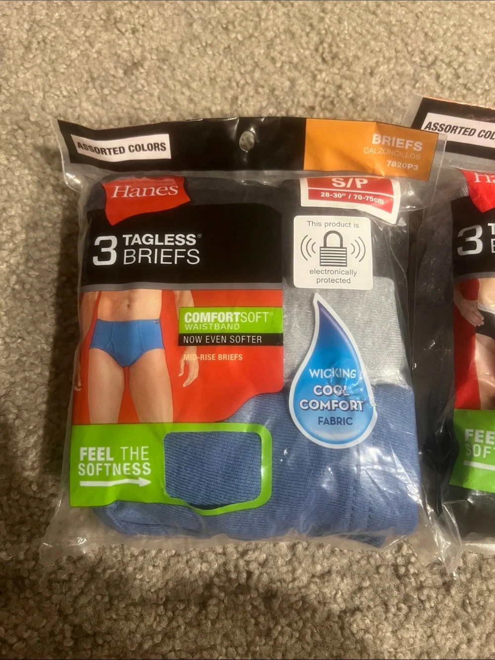 Hanes 3-Pack Tagless Briefs in Blue, Black, Gray